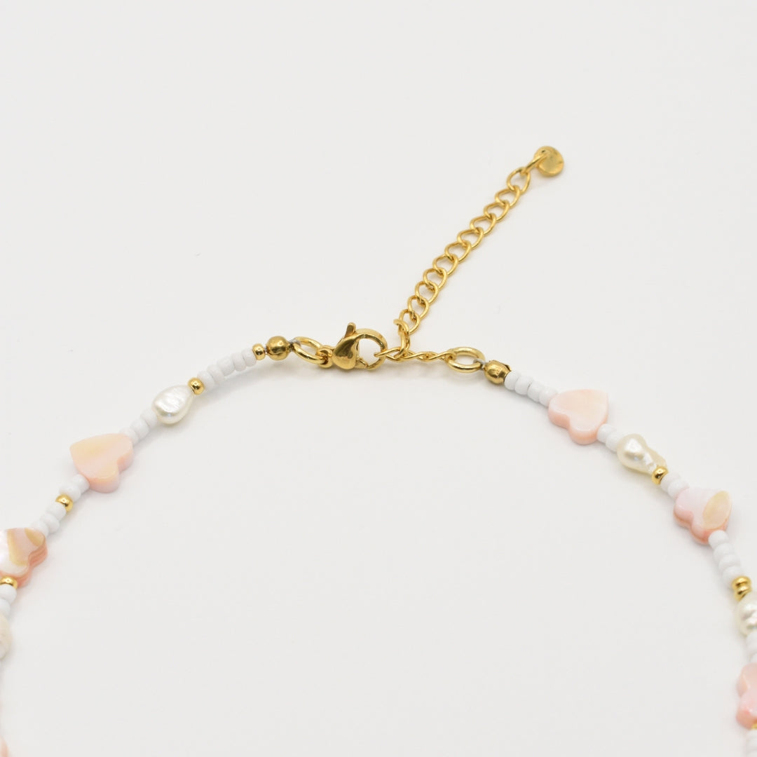 Fußkettchen | Little Love mit Muschelherzen & Perlen in Gold