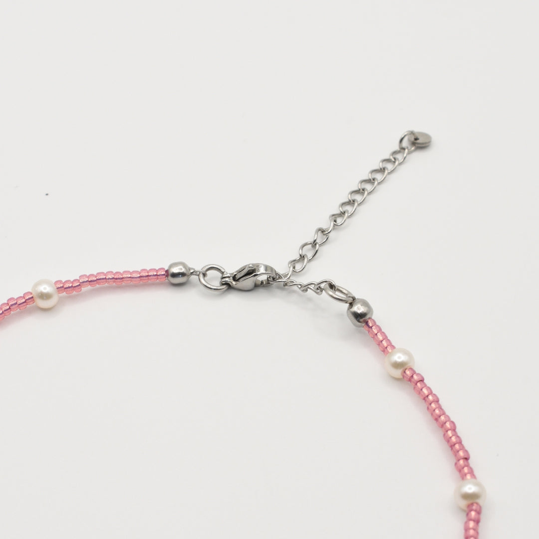 Fußkettchen | Pink Pearl mit Glasperlen aus Edelstahl in Silber
