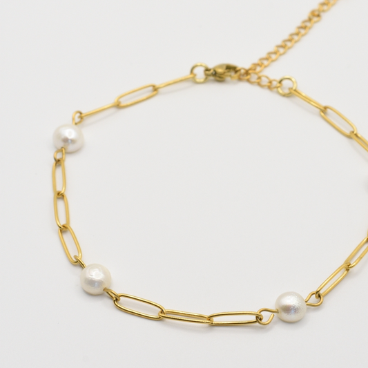 Anklet | Pearl Link in Gold Stainless Steel