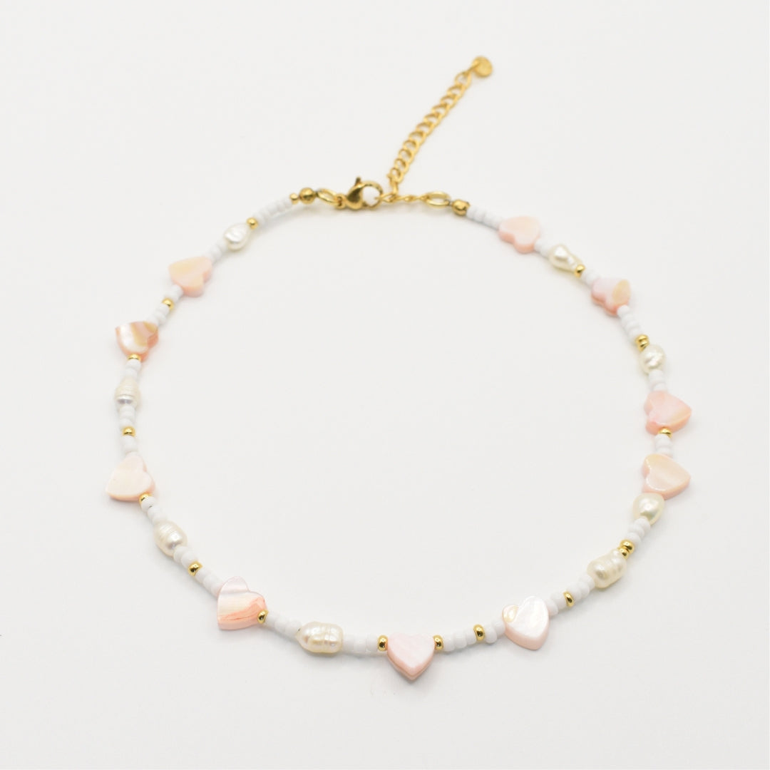 Fußkettchen | Little Love mit Muschelherzen & Perlen in Gold