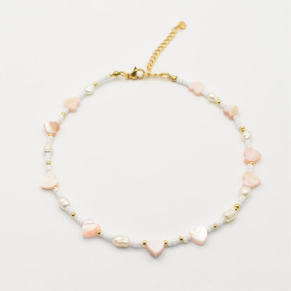 Fußkettchen | Little Love mit Muschelherzen & Perlen in Gold