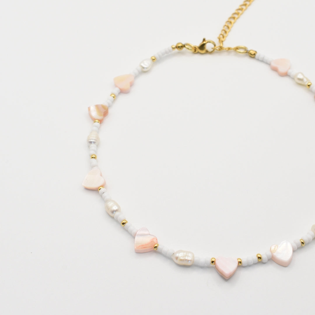 Fußkettchen | Little Love mit Muschelherzen & Perlen in Gold