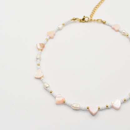 Fußkettchen | Little Love mit Muschelherzen & Perlen in Gold