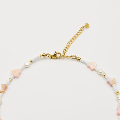 Fußkettchen | Little Love mit Muschelherzen & Perlen in Gold