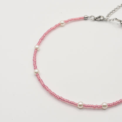 Fußkettchen | Pink Pearl mit Glasperlen aus Edelstahl in Silber