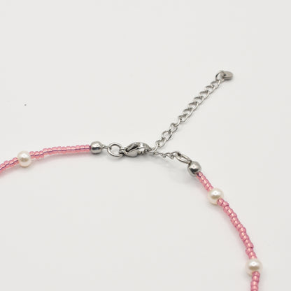 Fußkettchen | Pink Pearl mit Glasperlen aus Edelstahl in Silber