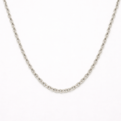 The Necklace | Create Your Own Silver by Salty Dreamers features interlocking round links in a handmade design, adding elegance to any surfer jewelry collection. Shown against a plain white background.