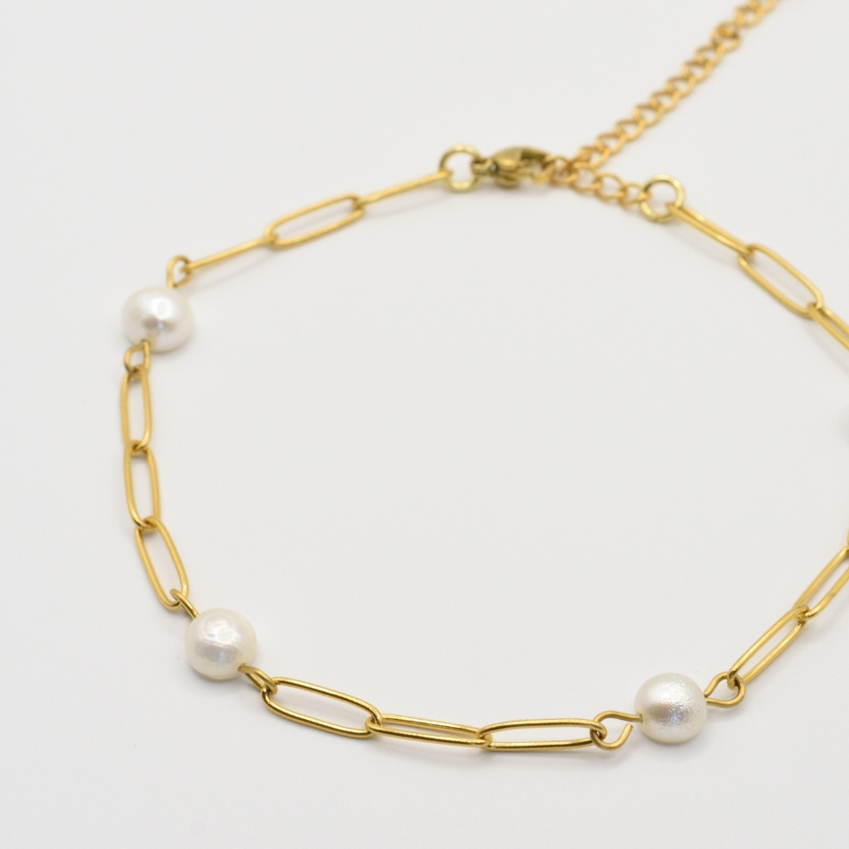 Fußkettchen | Pearl Link aus Edelstahl in Gold