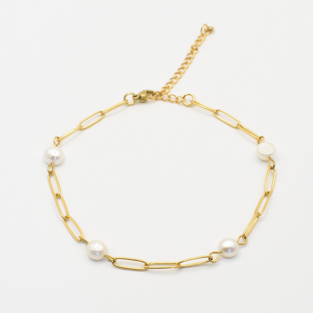 Fußkettchen | Pearl Link aus Edelstahl in Gold