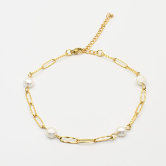 Anklet | Pearl Link in Gold Stainless Steel