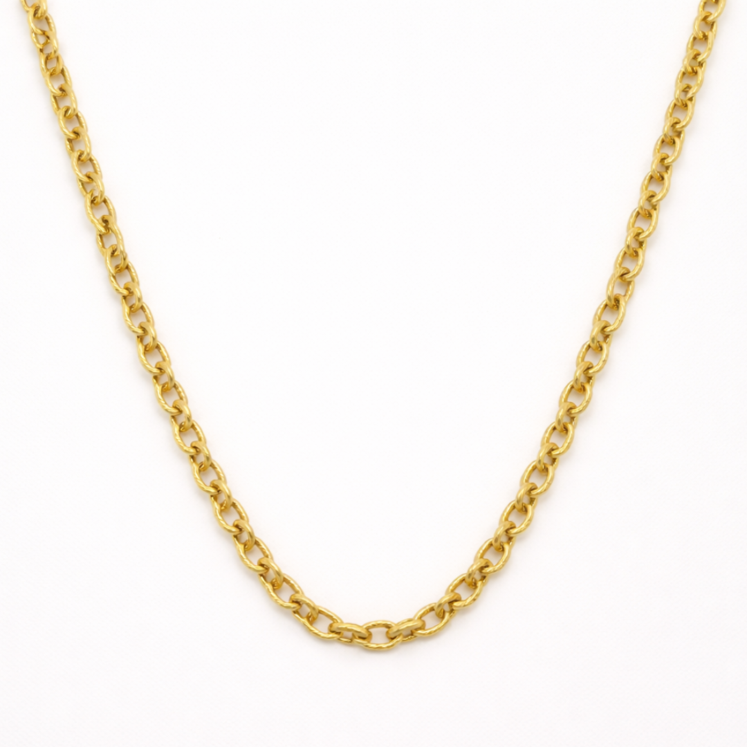 A close-up of the Salty Dreamers "Create Your Own Silver" necklace, a simple handmade chain with oval links, displayed against a plain white background.