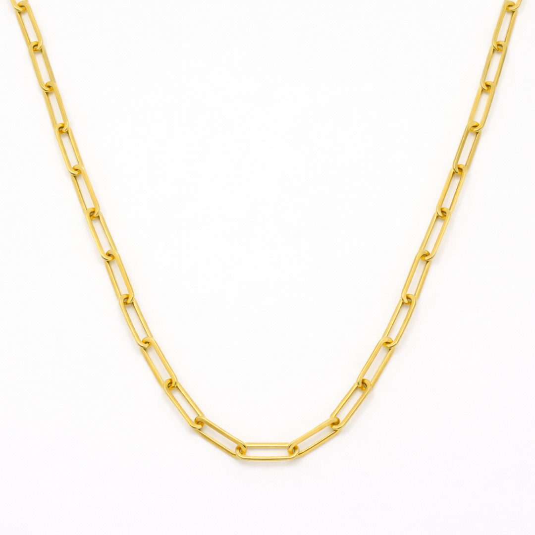 The Salty Dreamers Necklace | Create Your Own Silver is a handmade piece with elongated rectangular links, exuding modern elegance and shown on a plain white background.