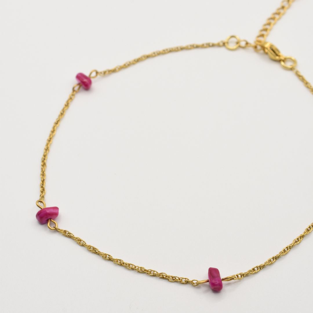 Fußkettchen | Muschel Rubin aus Edelstahl in Gold