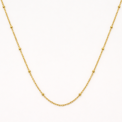 The "Necklace | Create Your Own Silver" by Salty Dreamers is a delicate chain adorned with small, evenly spaced beads, shown on a white background—an elegant handmade piece inspired by surfer jewelry.